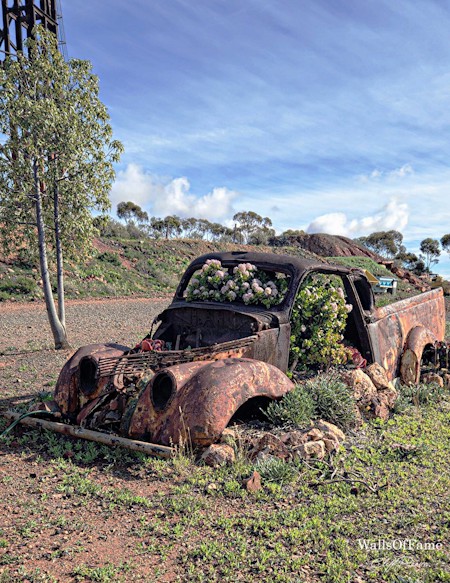 An old car on display at Hannans North Tourist Mine, Bulldozer, Corrosion, Machine, Rust